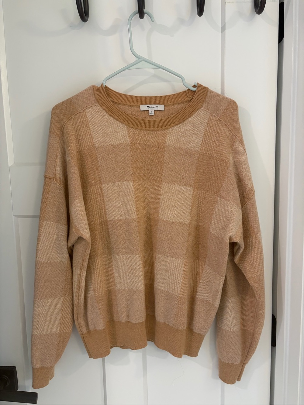 Madewell Beige & Tan Plaid Crewneck Sweater